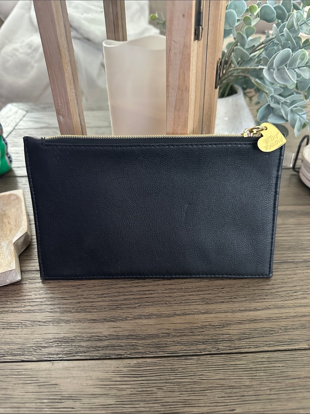 Betsey Johnson Black Clutch with Gold Heart Zipper Pull